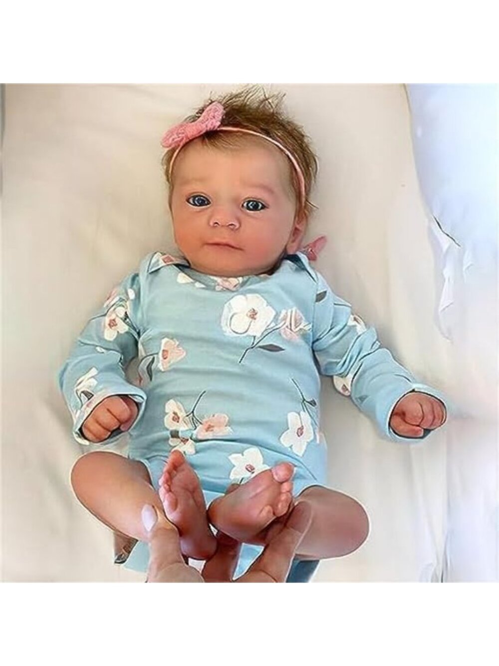18in Soft Body Reborn Baby Girl Doll Weighted Poseable Teal Floral Outfit